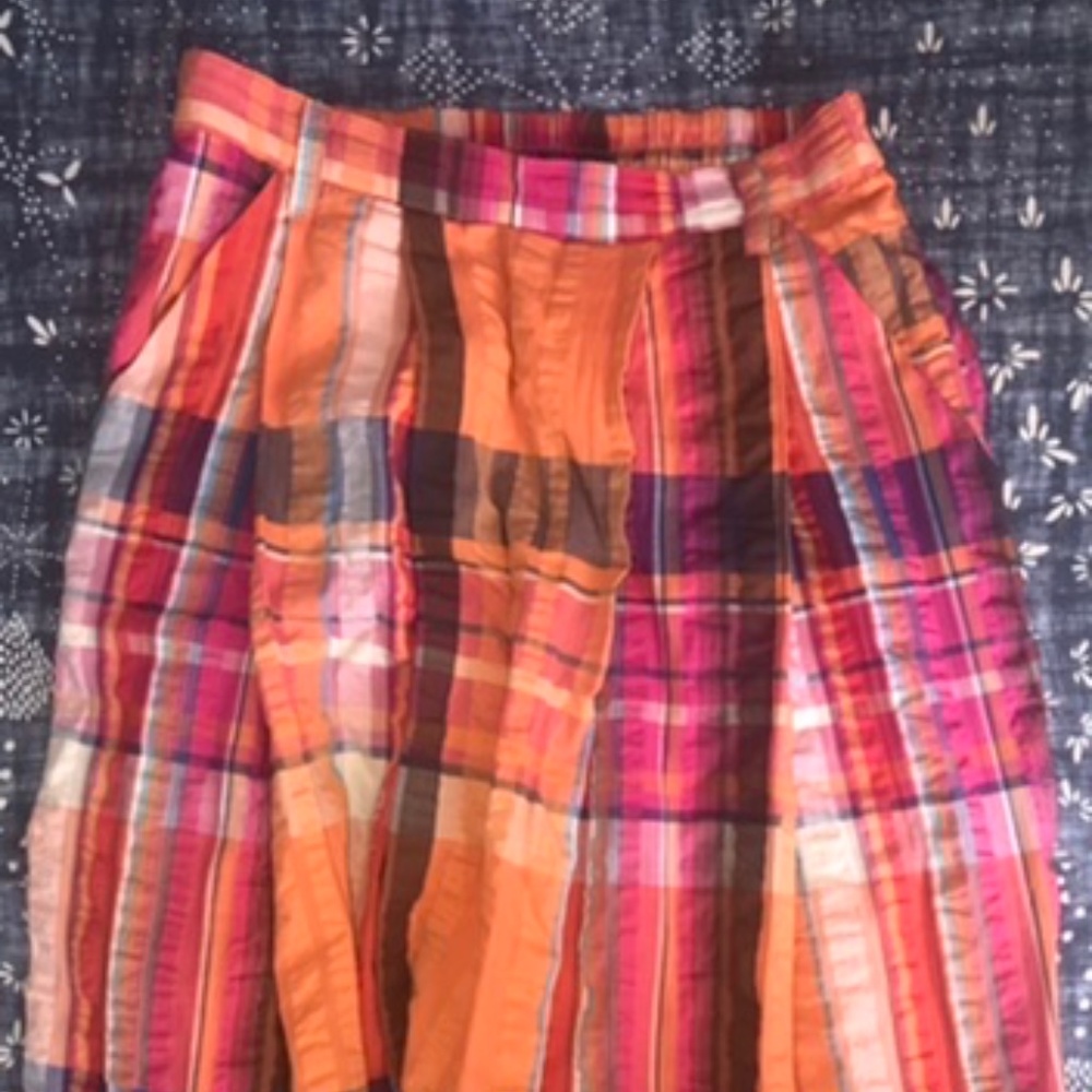 Maeve for Anthropologie colorful orange boho plaid skirt NWT S